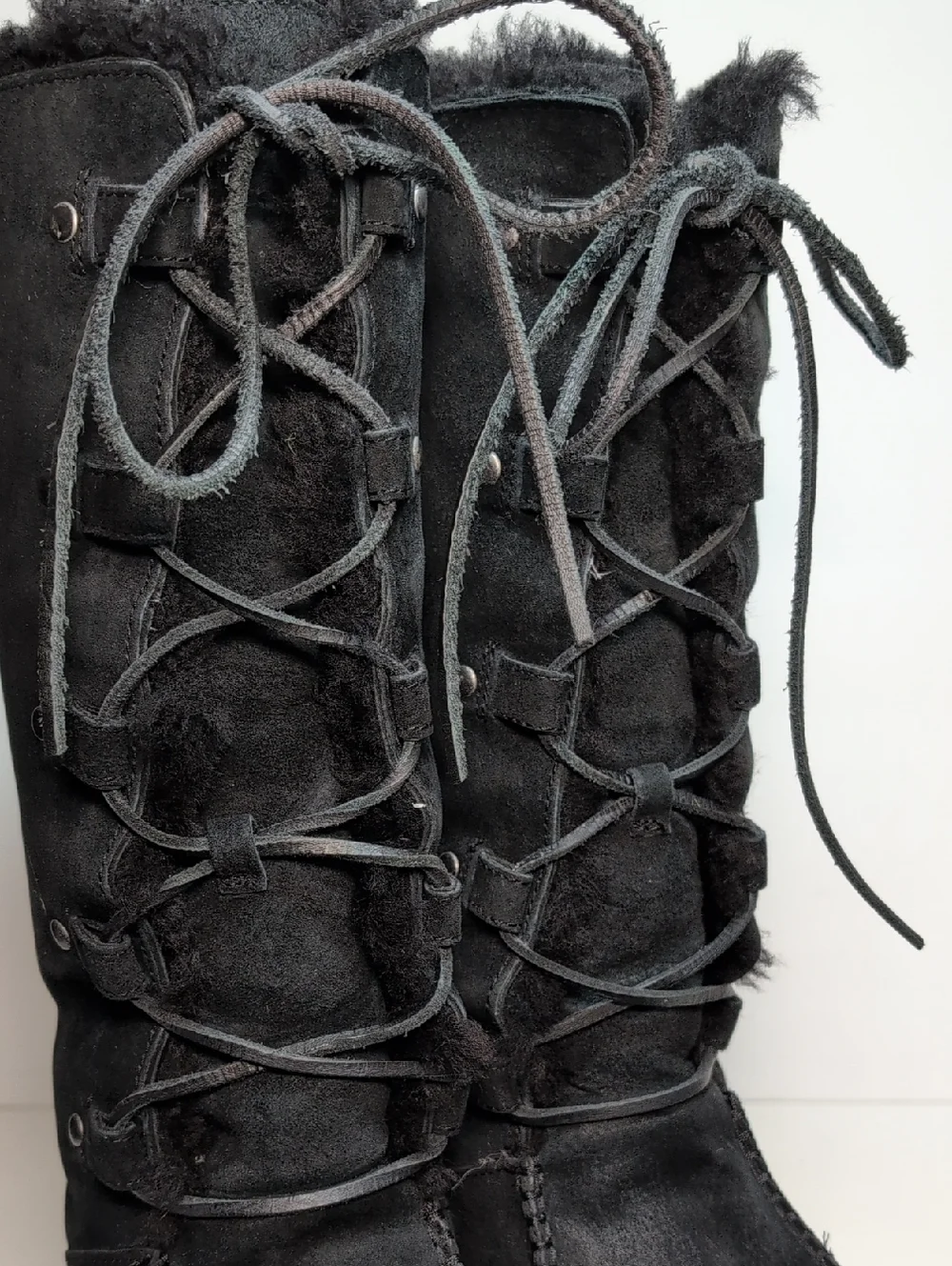 UGG Australian Appalachian lace up tall black suede boots womans size 9 EU 40